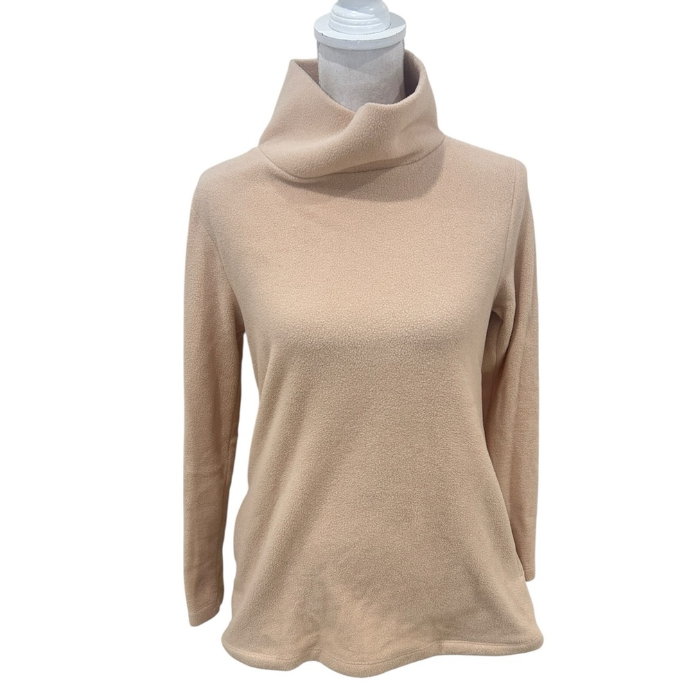 Dudley Stephens beige fleece Turtleneck Sweater cobble hill pockets size small